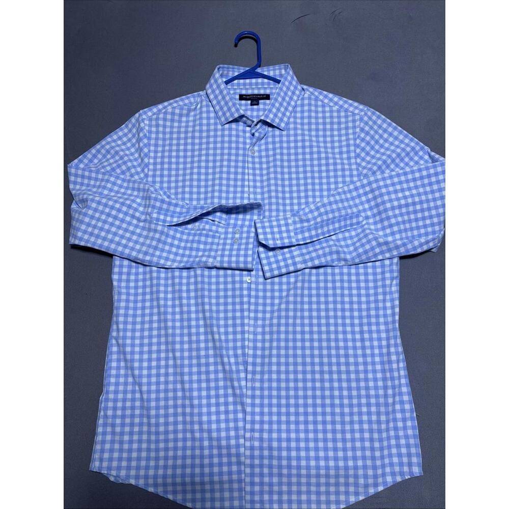 Mizzen Main Leeward Shirt Mens Large Gingham Blue Trim Fit Performance